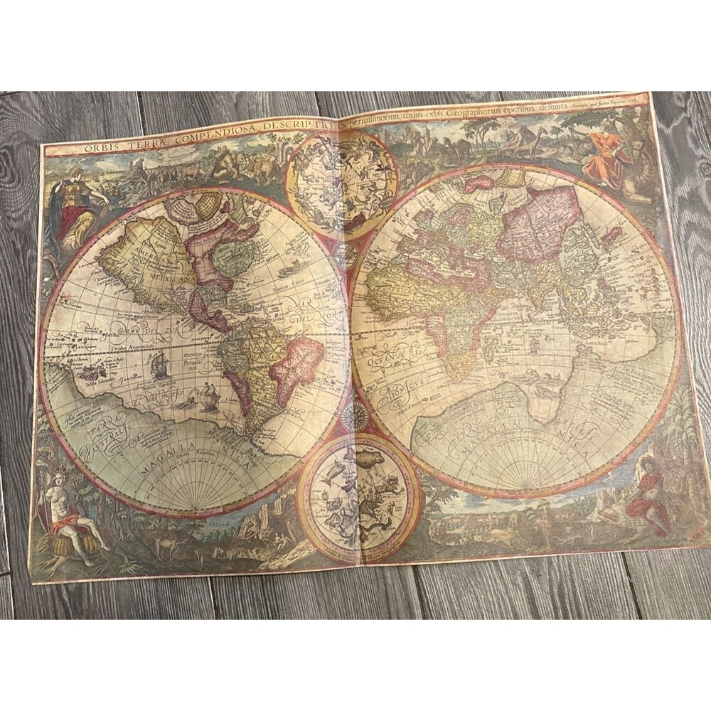 1963 Archival Print World Map ORBIS TERRAE COMPENDIOSA DESCRIPTIO by LINSCHOTEN